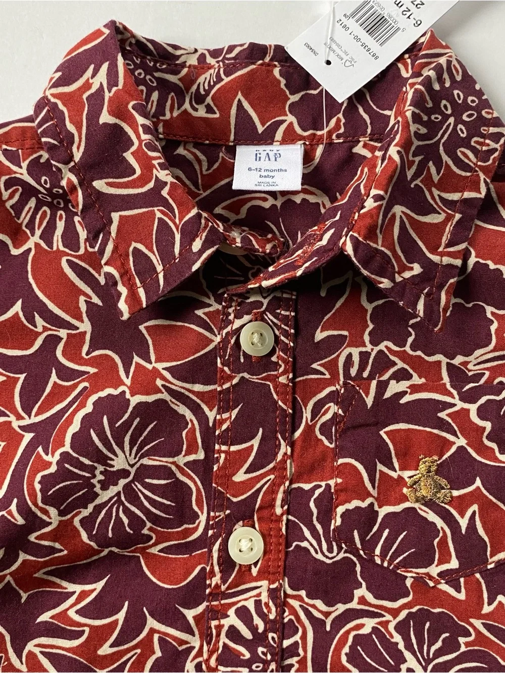 GAP Hawaiian Shirt Size 6 12 Months NWT One Piece Snap Top New Floral Red Orange